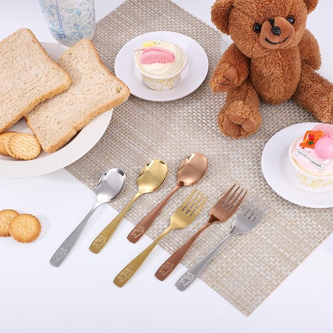 12 Piece Stainless Steel Kids Silverware Set,Toddler Utensils,Children Safe Food Grade Forks and Spoons,Mirror Polished, Dishwasher Safe