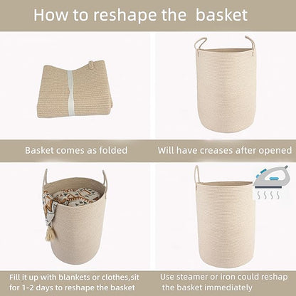 XUANGUO Cotton Rope Laundry Basket Hamper for Clothes Woven Storage Basket for Living Room Bedroom Boho Tall Rope Baskets for Blanket Toys Pillow Towels Baby Nursery Hamper Bin Large oatmeal