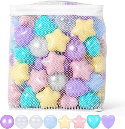 GOGOSO Shape Ball Pits Balls, Star Heart Plastic Play Balls for Toddlers Kids Children, DIY Giant Friendship Bracelet Banner