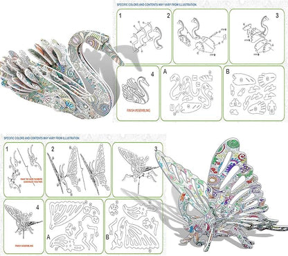 KAZOKU Crafts for Girls Ages 8-12 3D Coloring Puzzles Toys 4 Animals Puzzles with 12 Pen Markers Creative Arts and Crafts Kits for Kids Ages 8 9 10 11 12 Birthday Children's Day for Grils Boys