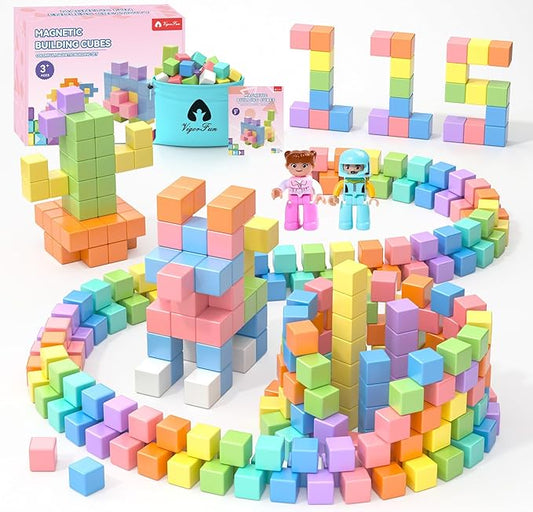 115PCS Magnetic Blocks Set, Magnet Building Blocks with Toy Figurine and Storage Bag for Kids Gifts, STEM Educational Preschool Sensory Toys for Toddlers Boys Girls Ages 3 4 5 6 7 8 +(Macaron Color)