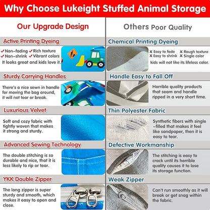 Lukeight Stuffed Animal Storage Bean Bag Chair Cover for Kids, Construction Zipper Beanbag Chair Cover for Organizing Toddler and Kids' Rooms Plush Toys (Construction Velvet, Large)