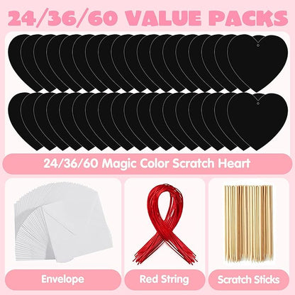 JOYIN 36 Packs Valentines Day Gifts Cards for Kids Magic Color Scratch Heart Rainbow Scratch Paper Heart Valentine Crafts and Art for Kids Classroom Exchange Create Rainbow Art Without Ink