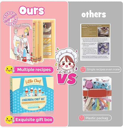 Kids Apron Kitchen Toys 20Pcs: Educational Toys Cooking Baking Set with Cookbook, Kids Chef Hat Role Play Dress up Clothes, Ideal Easter Birthday Toys Gift for 3-8 Year Old Girl Toddlers