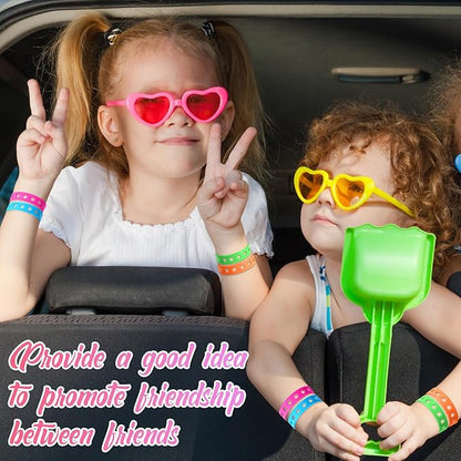 60 Pcs Silicone Kids Bracelets Neon Wristband 8 Inch Adjustable Rubber Charm Wristband with Holes for Shoe Charm Birthday Party Gifts School DIY Craft Goodie Bag Stuffer, 4 Colors