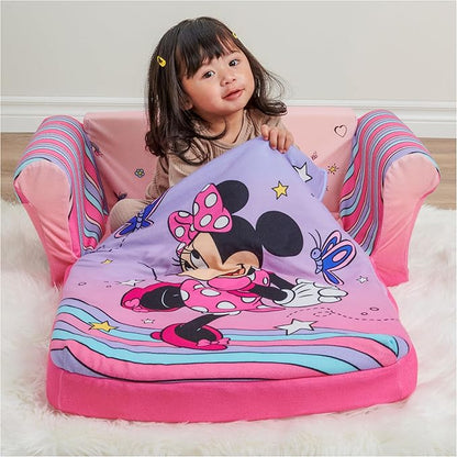 MARSHMALLOW Furniture, Minnie Mouse 3-in-1 Slumber Sofa Baby Lounger, Convertible Kids Couch, Sofa Bed & Foam Toddler Nap Mat with Attached Blanket