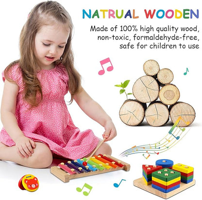 Toddler Musical Instruments for Kids,Baby Musical Toys Preschool Educational Wooden Percussion Instruments Toddler Toys with Bag for Boys and Girls