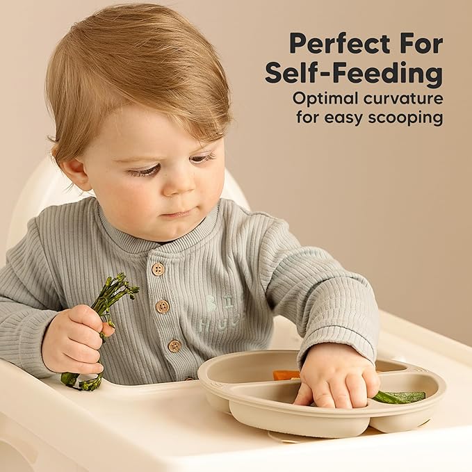 KeaBabies Suction Plates for Baby, Toddler - 3-Pack 100% Silicone Toddler Plates, Divided Baby Plates with Suction, Silicone Plates for Baby, Kids, BPA-Free, Microwave, Dishwasher Safe (Slate)