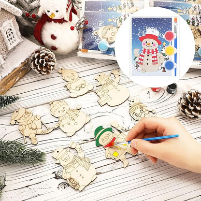 24 Pcs Winter Snowman Party Favors Wooden Painting Craft Kits Birthday Party Supplies with Organza Bag for Goodie Bags Fillers Adult Thank You Gifts