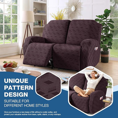 TAOCOCO Recliner Loveseat Cover, Stretch Jacquard Reclining Loveseat Cover Furniture Protector Sofa Slipcovers 2 Seat Recliner Covers with Elastic Bottom for Kids, Pets (Dark Coffee)