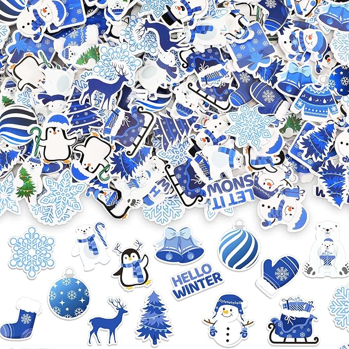 JULBEAR Winter Foam Sticker, 300Pcs Penguin Snowman Snowflakes Self Adhesive Foam Stickers for Kids Christmas Party Favors DIY Crafts Winter Holiday Decorations
