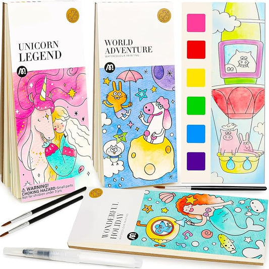 Watercolor Coloring Books for Kids Ages 4-6,8-12,Travel Pocket Water Color Paint Set for Toddlers Party Birthday Thank You Exchange Gift Art and Craft for Boys Girls Ages 3 4 5 6 7 8