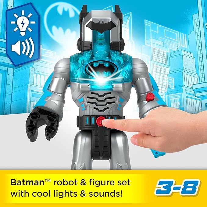 Fisher-Price Imaginext DC Super Friends Batman Toy Insider & Exo Suit 12-Inch Robot with Lights Sounds & Figure for Ages 3+ Years, Defender Grey