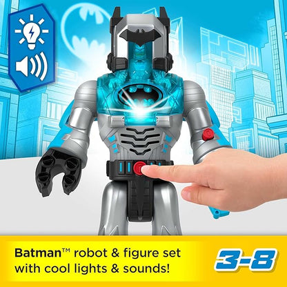 Fisher-Price Imaginext DC Super Friends Batman Toy Insider & Exo Suit 12-Inch Robot with Lights Sounds & Figure for Ages 3+ Years, Defender Grey