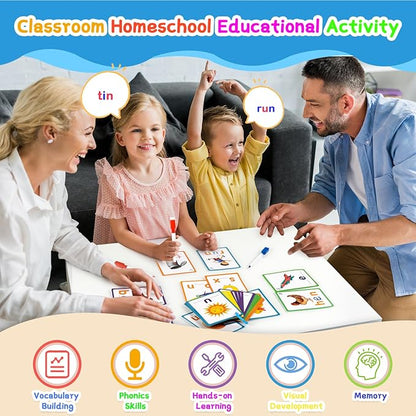 Phonics Sight Words Flash Cards Kindergarten, CVC Word Games Vowel Spelling Flashcards Learn to Read Write Montessori Educational Homeschool Supplies for Toddlers Preschool Learning Activities