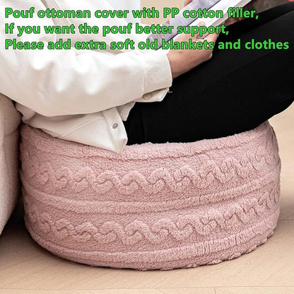 Pouf Ottoman Stuffed 20x20x12 Inches Floor Pouf Plush Fiber Ottoman Foot Rest Under Desk Foot Stool for Living Room Bedroom (Pink Pouf with Filler)