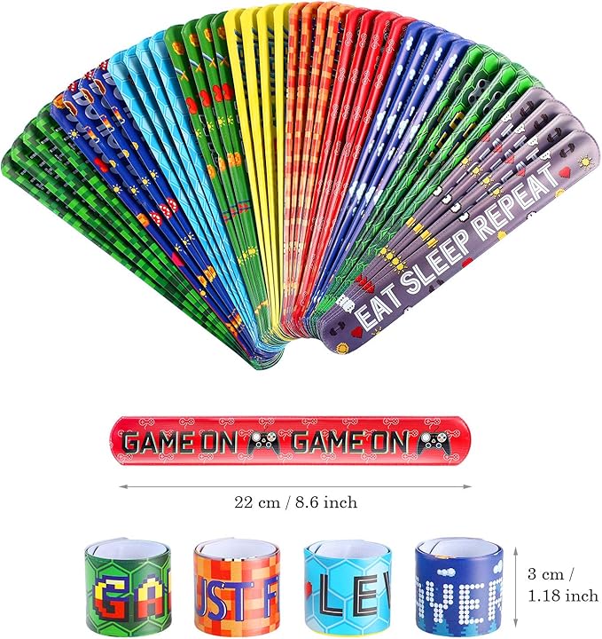 Blulu 40 Pcs Video Game Slap Bracelets Pixelated Party Pixelating Party Wristbands Supplies, Pixelating Snap Bracelets for Kids Gamer Birthday Party Favors (10 Style)