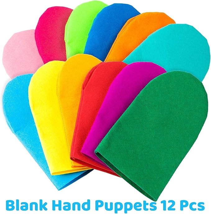 WATINC 12Pcs Hand Puppet Making Kit for Kids Art Craft Felt Sock Puppet Toys Creative DIY Make Your Own Puppets Pompoms Storytelling Role Play Party Supplies Christmas Gift for Girls Boys