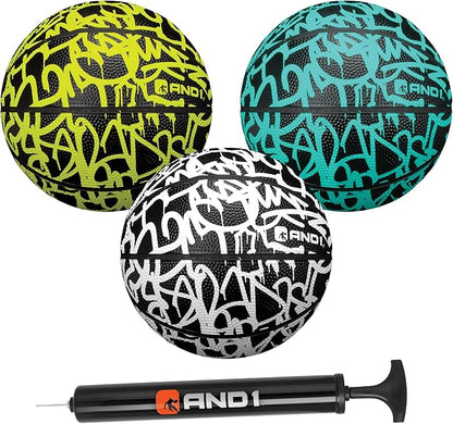 AND1 Mini Basketball 3 Pack Set for Kids (Deflated w/Pump Included): - Size 3 7-Inch Premium Youth Size Basketballs, Easy to Grip