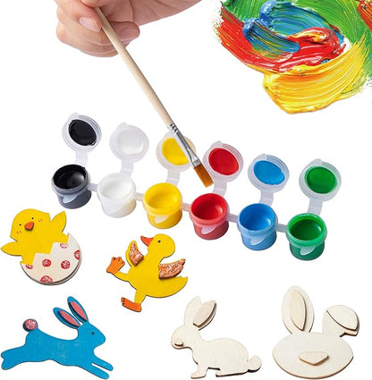 12 Pcs Easter Wooden Magnets Painting Craft Kits, Wooden Magnet Creativity Arts & Crafts Painting Kit for Kids, Decorate Your Own Painting Gift, Easter Crafts & Basket Stuffers, Easter Party Favors