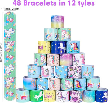 48pcs Slap Bracelets Kids Girls Snap Bracelet Bands for Rainbow Wristbands Bracelets Party Rainbow Party Fillers Decoration