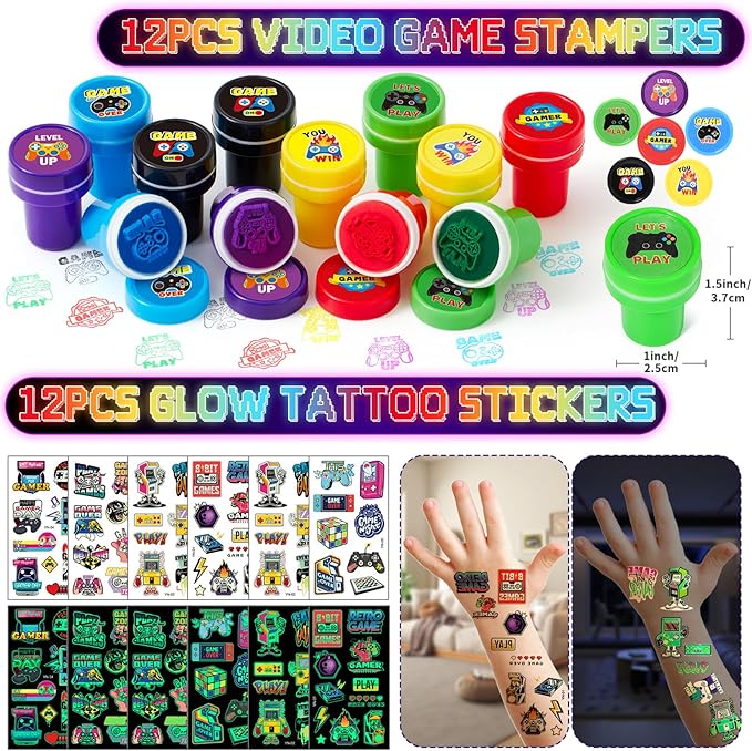 Video Game Party Favors Gamer Birthday Supplies Kids Notebook Bags Invisible Ink Pen Silicone Bracelet Stamp Keychain Tattoo Sticker Gaming Game on Party Favors Goodies Bag Stuffer Decorations
