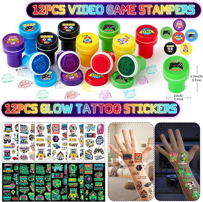 Video Game Party Favors Gamer Birthday Supplies Kids Notebook Bags Invisible Ink Pen Silicone Bracelet Stamp Keychain Tattoo Sticker Gaming Game on Party Favors Goodies Bag Stuffer Decorations