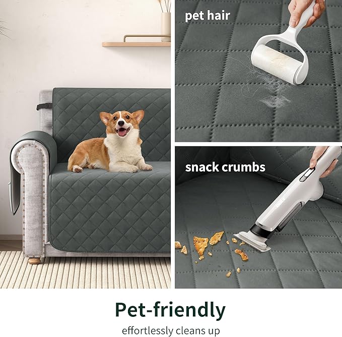 CHUN YI Couch Cover, Water Resistant Slipcover for 3 Cushion Sofa, Washable Sofa Cover with Adjustable Strap Storage Pocket for Living Room Dog Pet (Sofa, Dark Grey)
