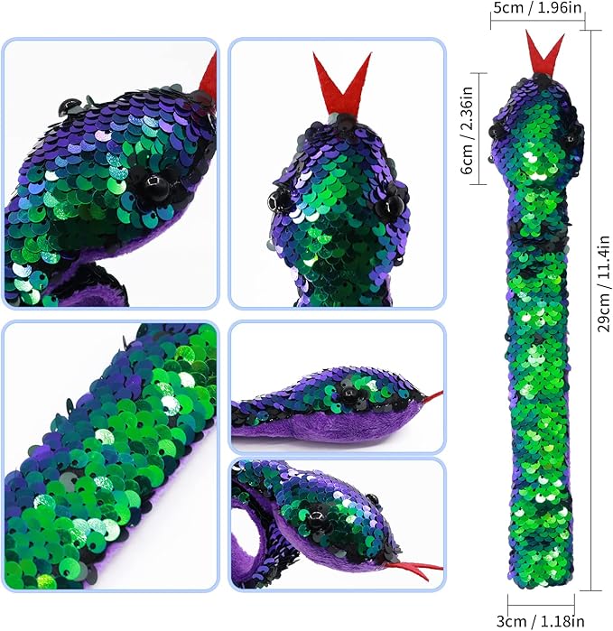 6 Pieces Slap Bracelet Snake Snap Bracelet Sequin Wristband for Kids Birthday Party Favors Supplies Halloween Stuff Gifts