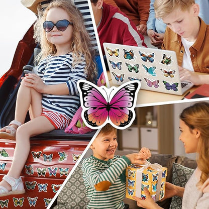 96 Pcs Butterfly Party Favors for Girls Fairy Birthday Party Supplies with Butterfly Silicone Bracelets, Slap Wristbands, Keychains, Tattoos Stickers and Stickers for Kids Decoration Gifts