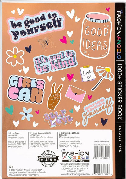 Fashion Angels 1000+ Kindness Stickers for Kids Positive Affirmation & Mental Health Stickers - 40-Page Sticker Book for Scrapbooks, Planners, Rewards, Ages 6+