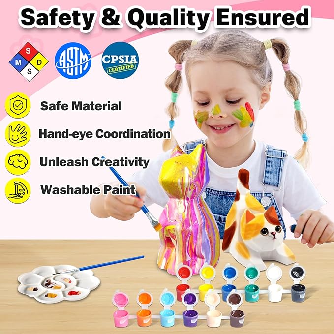 FUNZBO 2Pcs Paint Your Own Cat Lamp Kit - Arts and Crafts for Kids Teens Adults, Art Supplies Painting Kits for Kids, Toys Girls Boy Birthday Gift Ages 3 4 5 6 7 8 9 10 11 12 13+