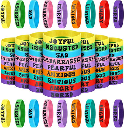 Ecally 90 Pcs Emotional Party Decoration Bracelets Assorted Emoticon Silicone Bracelet Emotional Theme Rubber Wristband Emotional Party Favors Bracelets for Birthday Party Gift Supplies