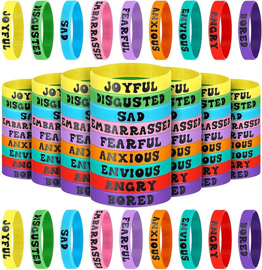 Ecally 90 Pcs Emotional Party Decoration Bracelets Assorted Emoticon Silicone Bracelet Emotional Theme Rubber Wristband Emotional Party Favors Bracelets for Birthday Party Gift Supplies