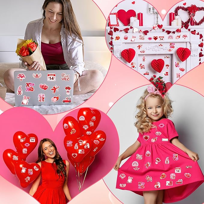 JULBEAR Valentine's Day Foam Sticker, 300Pcs Cartoon Styles Color Printing Heart Self Adhesive Stickers for Kids Party Favors DIY Crafts Decorations