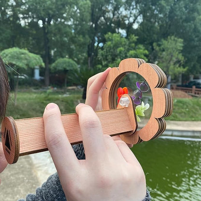 Natural DIY Kaleidoscope Kit, New Wooden Magic Rotating Kaleidoscope Making Set for Nature Lovers, Best Gift, Outdoor Classic Handmade Education Toys for Kids (1 Pcs Flower)