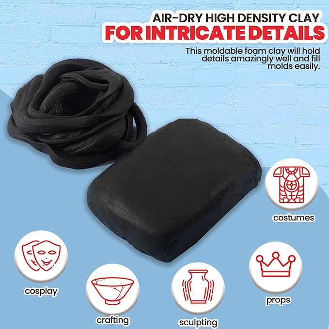 3.3 lbs Moldable Cosplay Foam Clay (Black) - Air-Dry High Density Clay for Intricate Designs - Dries Evenly Within 24-48 Hours - Sandable and Paintable Clay Foam