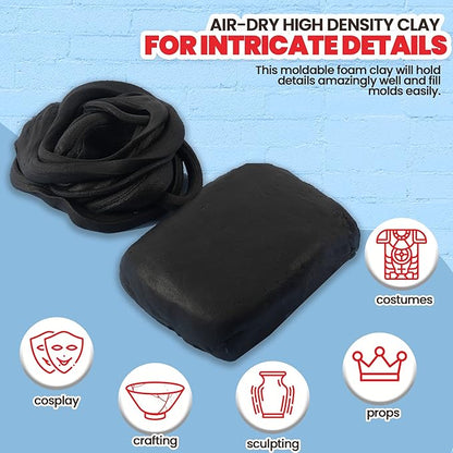 3.3 lbs Moldable Cosplay Foam Clay (Black) - Air-Dry High Density Clay for Intricate Designs - Dries Evenly Within 24-48 Hours - Sandable and Paintable Clay Foam