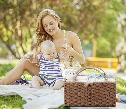 HBlife Large Baby Diaper Caddy Organizer, Paper Rope Storage Baskets Nursery Bin with Removable Divider, Portable Car Organizer for Diapers, Baby Shower Gifts, Newborn Essentials Must Haves