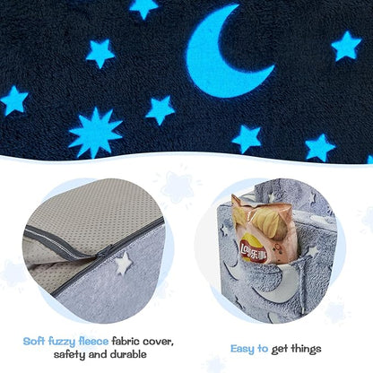 Toddler Couch, Toddler Chair Folding, Kids Couch 2 in 1, Kids Sofa for Playroom-Extra Soft 2 Seats, Glow in The Dark Open Couch, Gifts for Kids, Sleeper for Girls Boys, Grey Blue