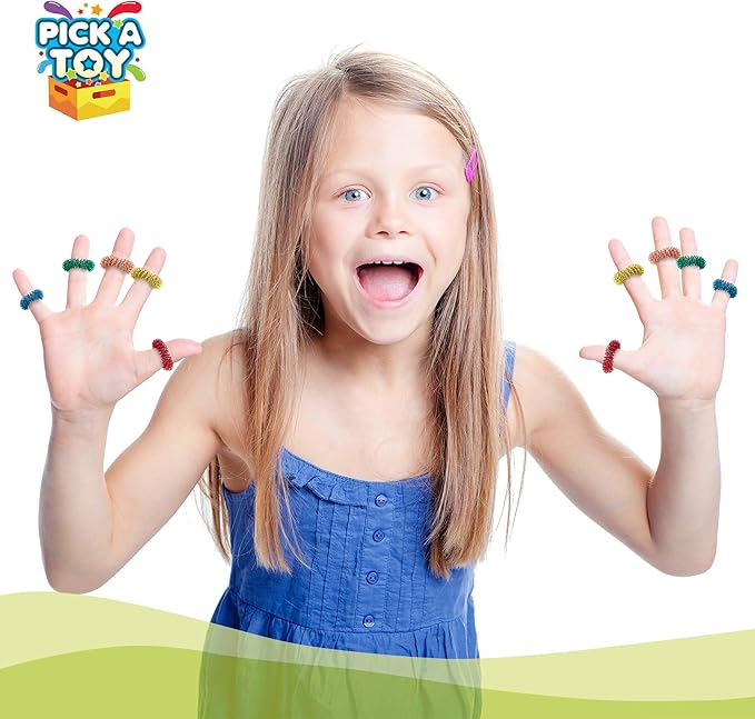 Pick A Toy Stress Relief Fidget Sensory Toys Set –10 Small Quiet Metal Antistress Fingers Rings for Adults, Teens & 5+ Children – Ideal for People with OCD, ADHD, ADD & Autism Sensory Desk Games