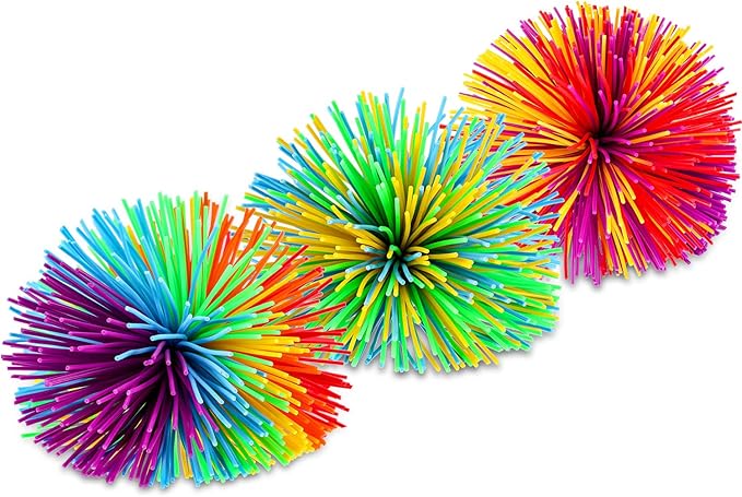 Leinuosen 12 Pieces Stringy Balls Sensory Stringy Ball End of Year Gifts Soft Rainbow Pom Bouncy Stress Bags Basket Stuffers Fillers Party Favors Birthday Gifts, Multicolor (2.75 Inch)