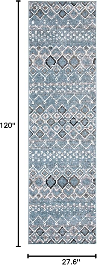 SAFAVIEH Amsterdam Collection Runner Rug - 2'3" x 10', Blue & Ivory, Moroccan Boho Design, Non-Shedding & Easy Care, Ideal for High Traffic Areas in Living Room, Bedroom (AMS108L)