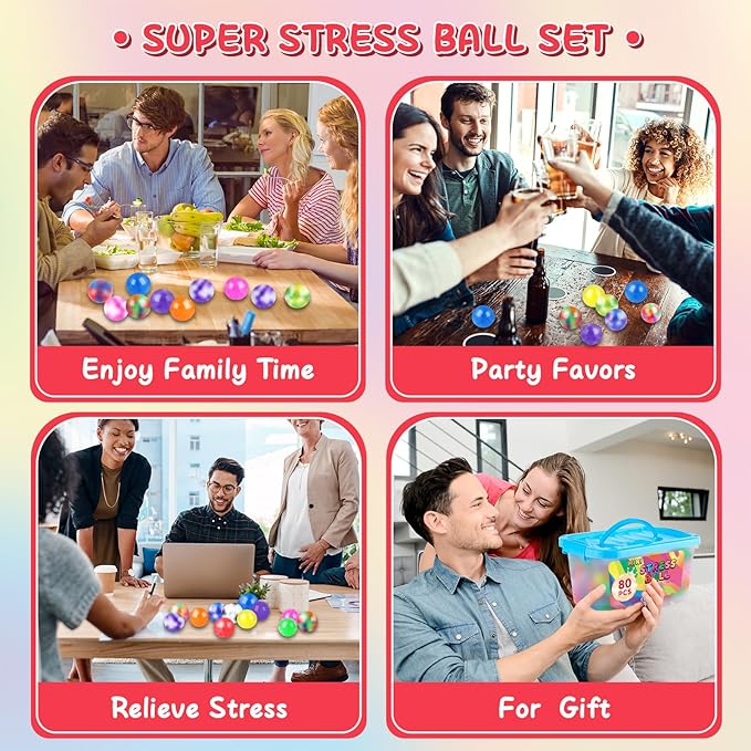 BESNEL 80 Pack Stress Balls for Adults, Bulk Squishy Ball, Stress Balls Set, Anti-Anxiety Easter Stress Relief Fidget Balls