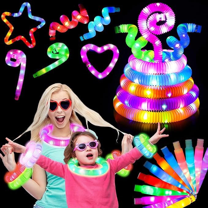 35 PCS Light Up Pop Tubes for Kids, 12 Colors Glow Sticks Bulk Party Pack, Glow Necklaces Bracelets for Toddlers, Party Favors for Kids, Glow in The Dark Party Supplies