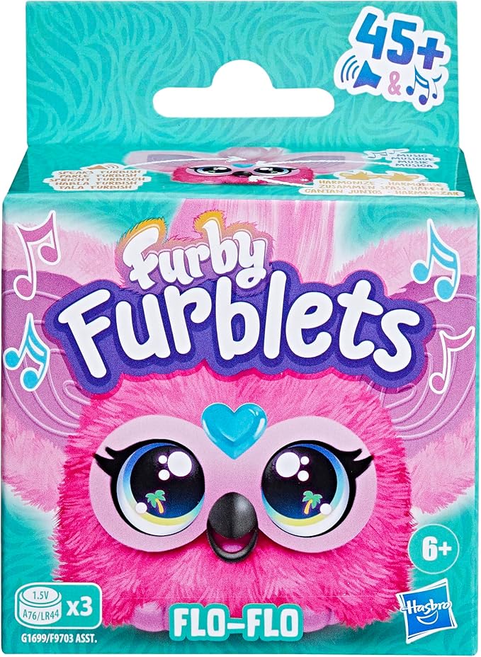 Furby Furblets Flo-Flo Mini Friend, Electronic Plush Toys, Pink Flamingo, Speaks Furbish & Plays Music, Series 5, Easter Basket Stuffers, Ages 6+