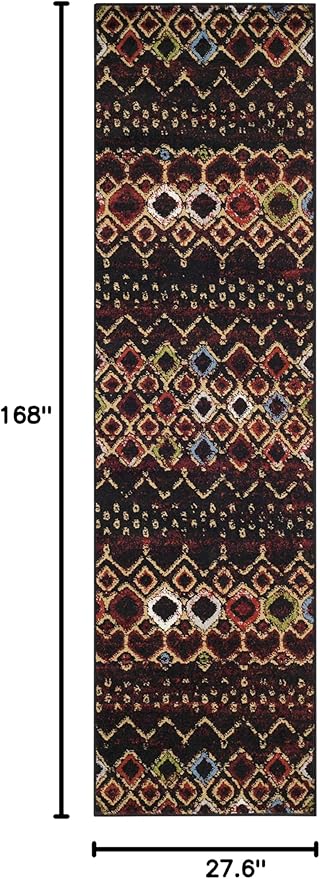 SAFAVIEH Amsterdam Collection Runner Rug - 2'3" x 14', Black & Multi, Moroccan Boho Design, Non-Shedding & Easy Care, Ideal for High Traffic Areas in Living Room, Bedroom (AMS108P)