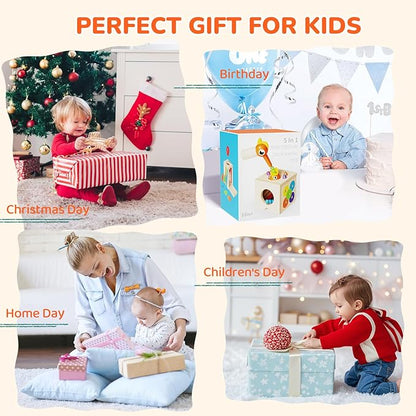 Montessori Toys for 1-3 Year Old – 5-in-1 Wooden Activity Cube with Magnetic Bird Feeding Game, Woodpecker Toy, Busy Toy for Fine Motor Skills, Shape Sorter & Color Matching, Toddler Gift 18M+