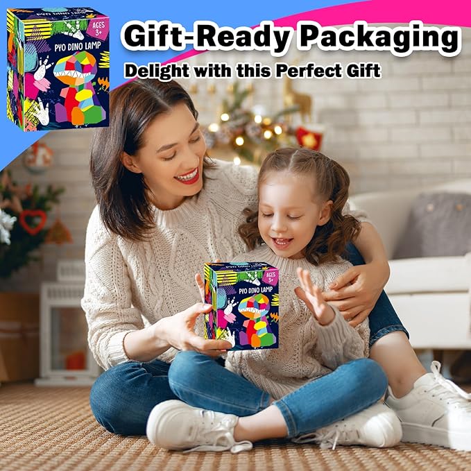 FUNZBO 4.3in Paint Your Own Dinosaur Lamp - Arts and Crafts Supplies Painting Kit for Kids Teens Adults, DIY Toys for Toddler Boy Girl Age 3 4 5 6 7 8 9 10 11 12 Birthday Easter Valentine Holiday Gift