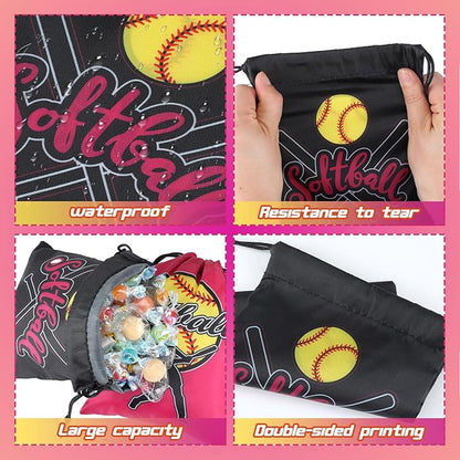 Jenaai 148 Pcs Softball Party Favors Include Softball Drawstring Bags Softball Charm Bracelets Softball Keychain Softball Hair Ties Softball Stickers, Softball Gifts for Women Birthday(Stylish)